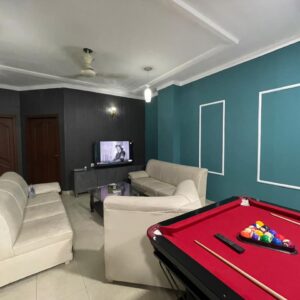 Rent Rover Lahore | Luxury short term Rentals in Lahore | 11000 PKR Per Day | Spacious Two Bed Apartment available in DHA Phase 8 Air Avenue. Features a beautiful living space with a pool table for entertainment. Perfect for short stays, offering comfort, security, and premium facilities — all for just 11000 per night